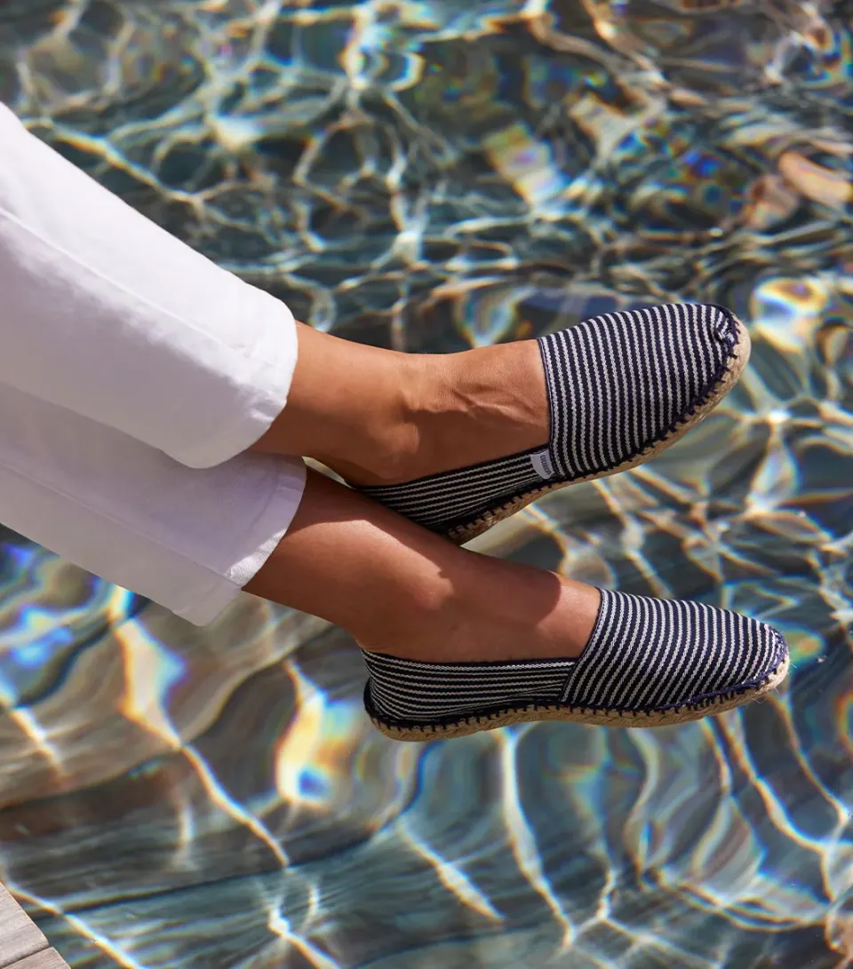 Cocorico Rayé Fine Espadrille Femme Bleu toile coton
