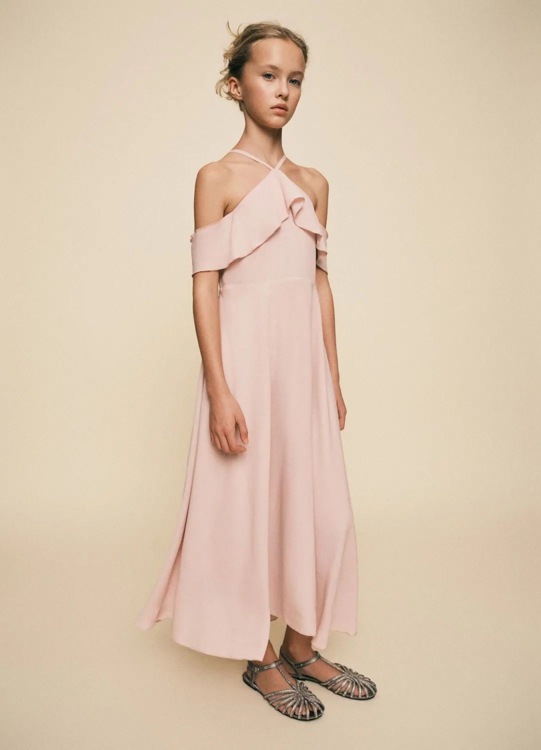 Calliope robe longue fille à volants unie 8-9 ans cérémonie