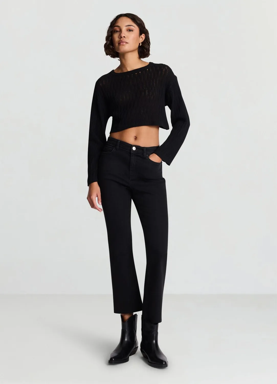 Calliope pull crop femme ajouré col rond