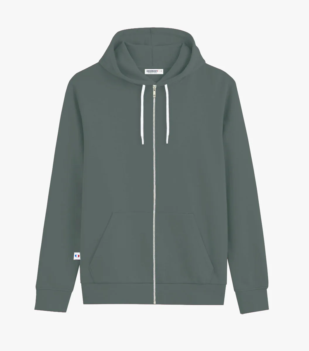Cocorico Intemporel sweat zippé homme sauge molleton