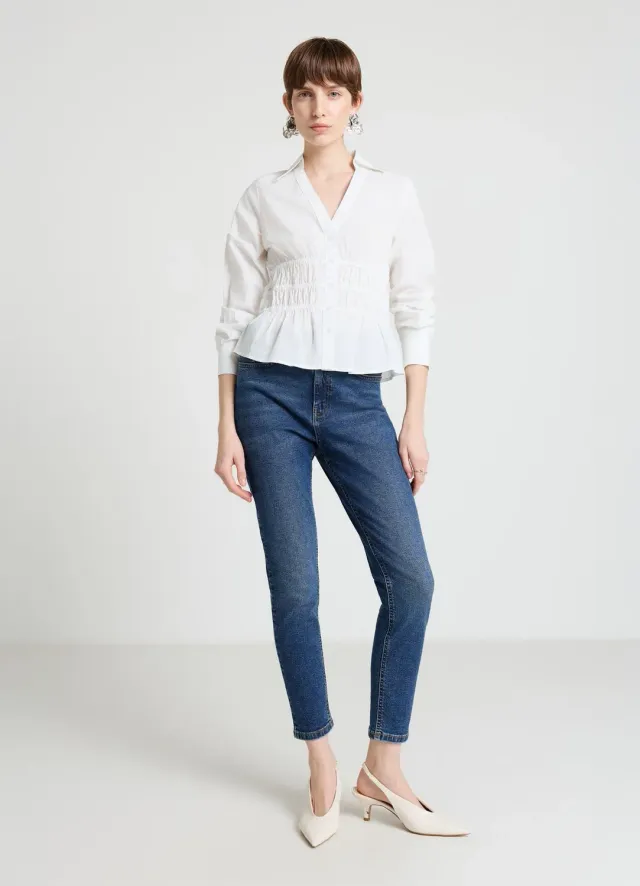 Calliope jean skinny uni femme bouton et zip