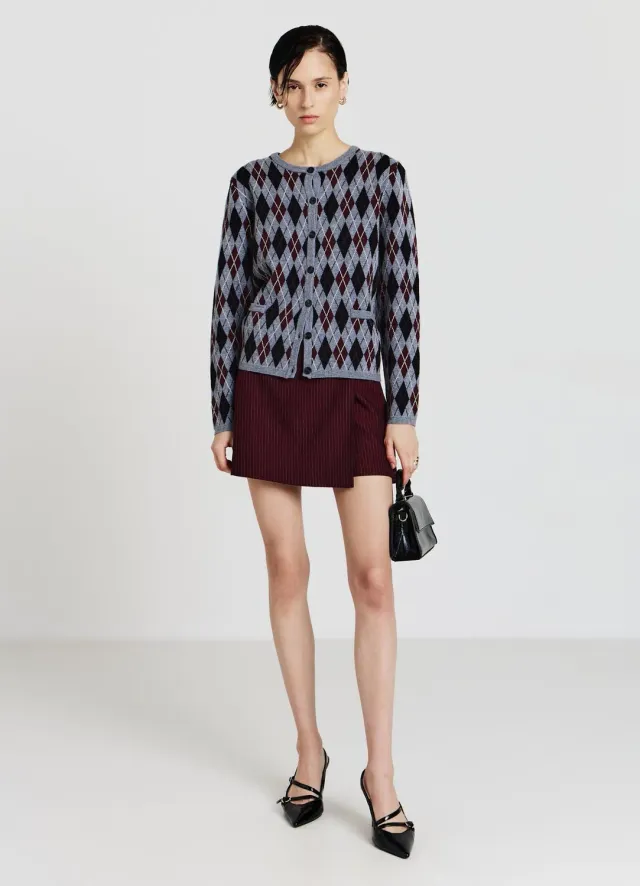 Calliope cardigan femme col rond motif losanges boutons