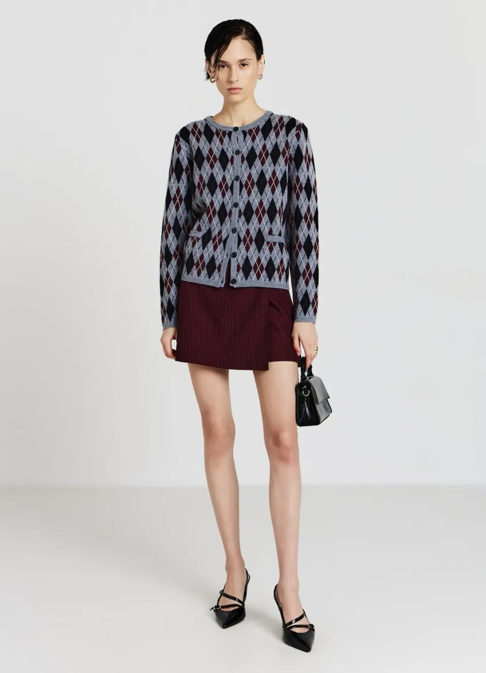 Calliope cardigan femme col rond motif losanges boutons