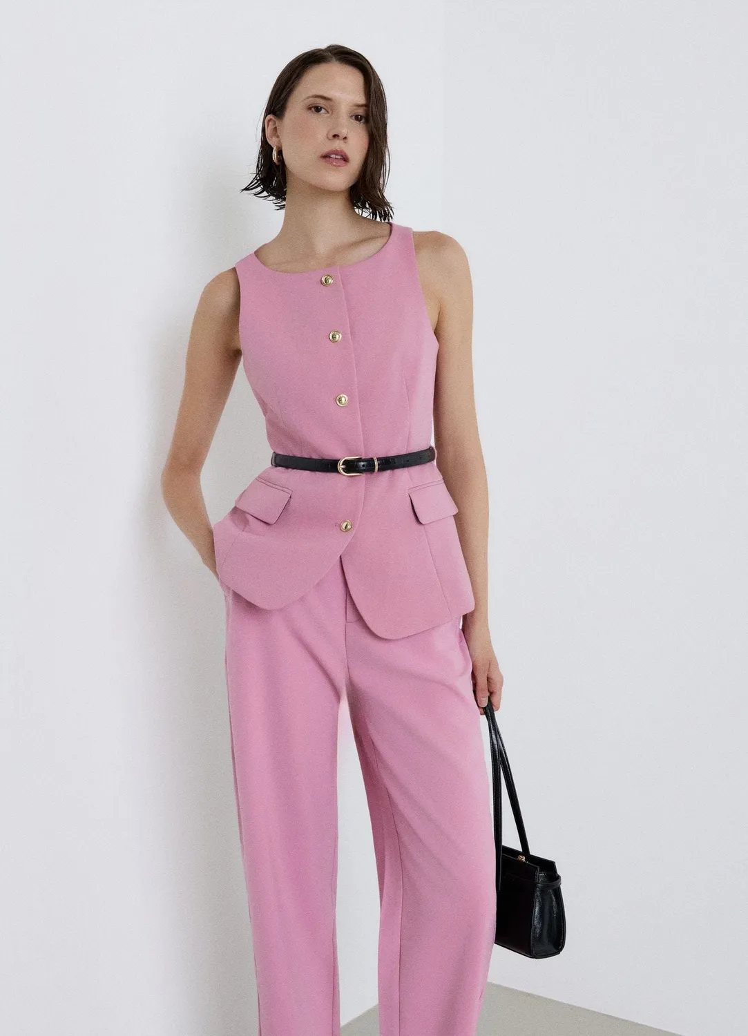 Calliope gilet femme col rond ceinture tailleur
