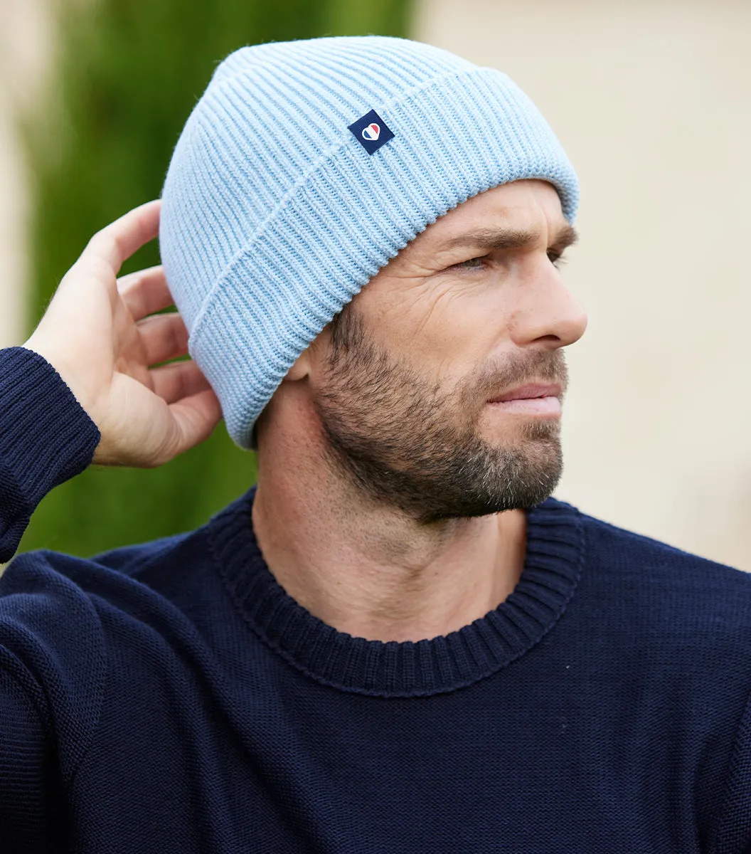 Cocorico bonnet homme ciel laine mérinos
