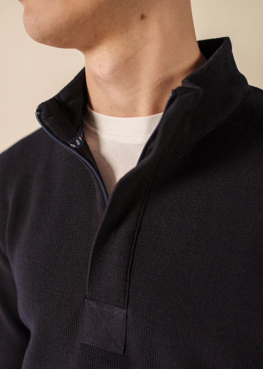 Saint James Loup de mer pull navy laine col montant