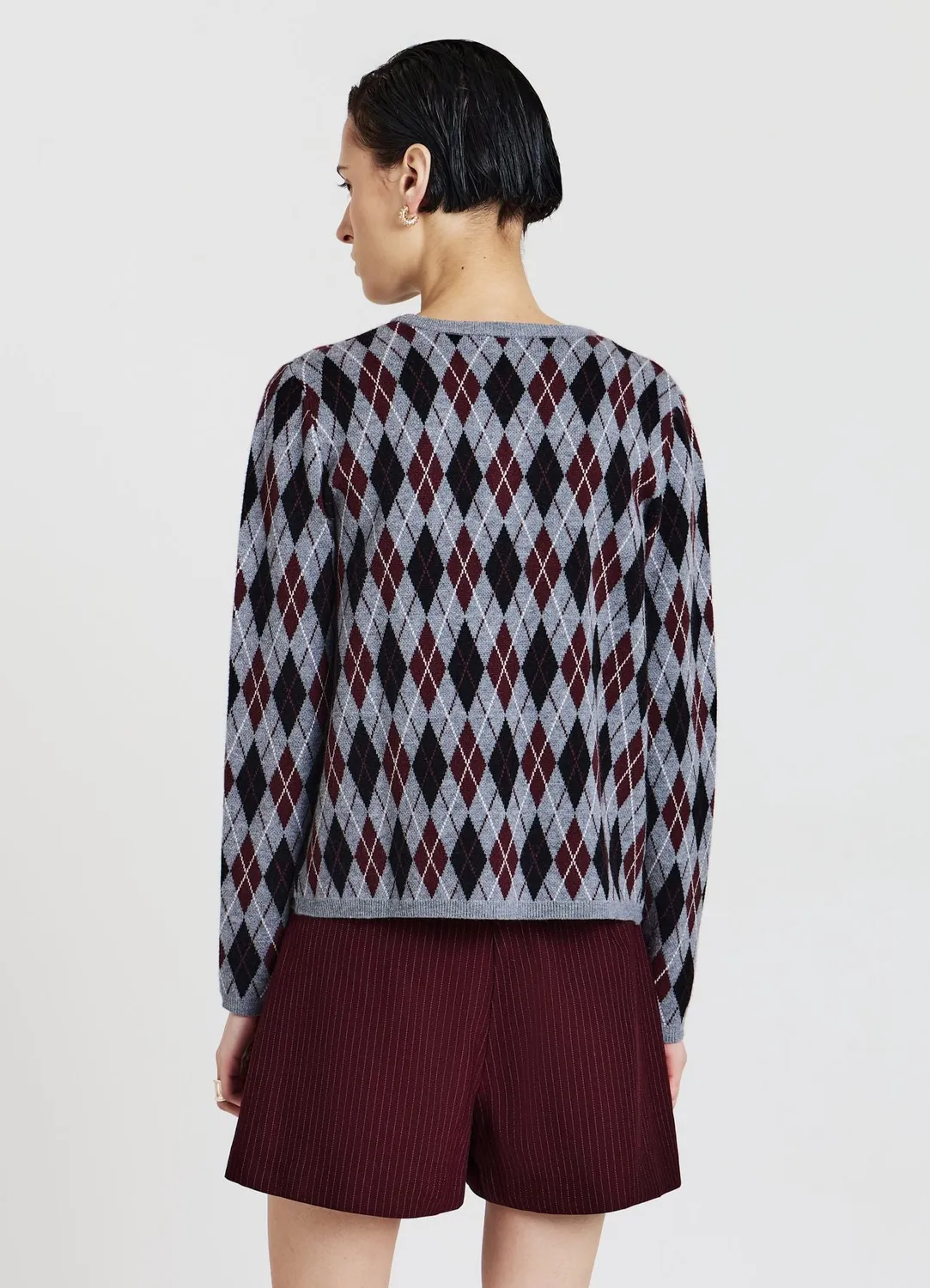 Calliope cardigan femme col rond motif losanges boutons
