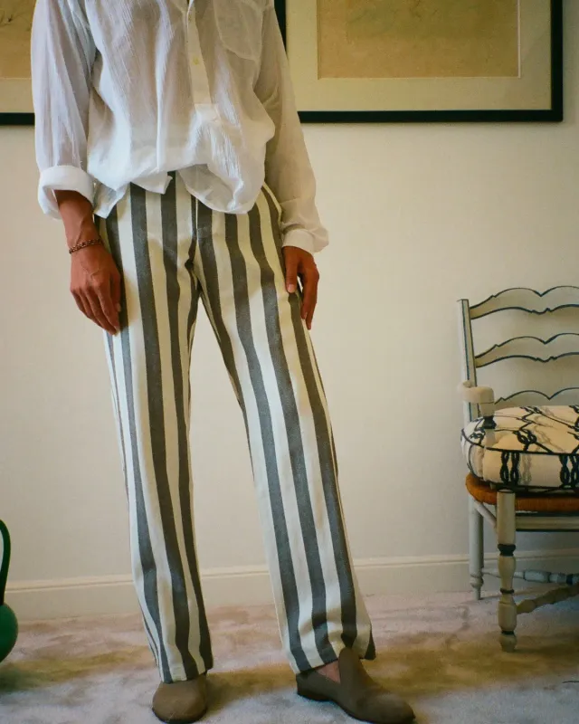 EREVAN Capon pantalon parasol rayures marron crème