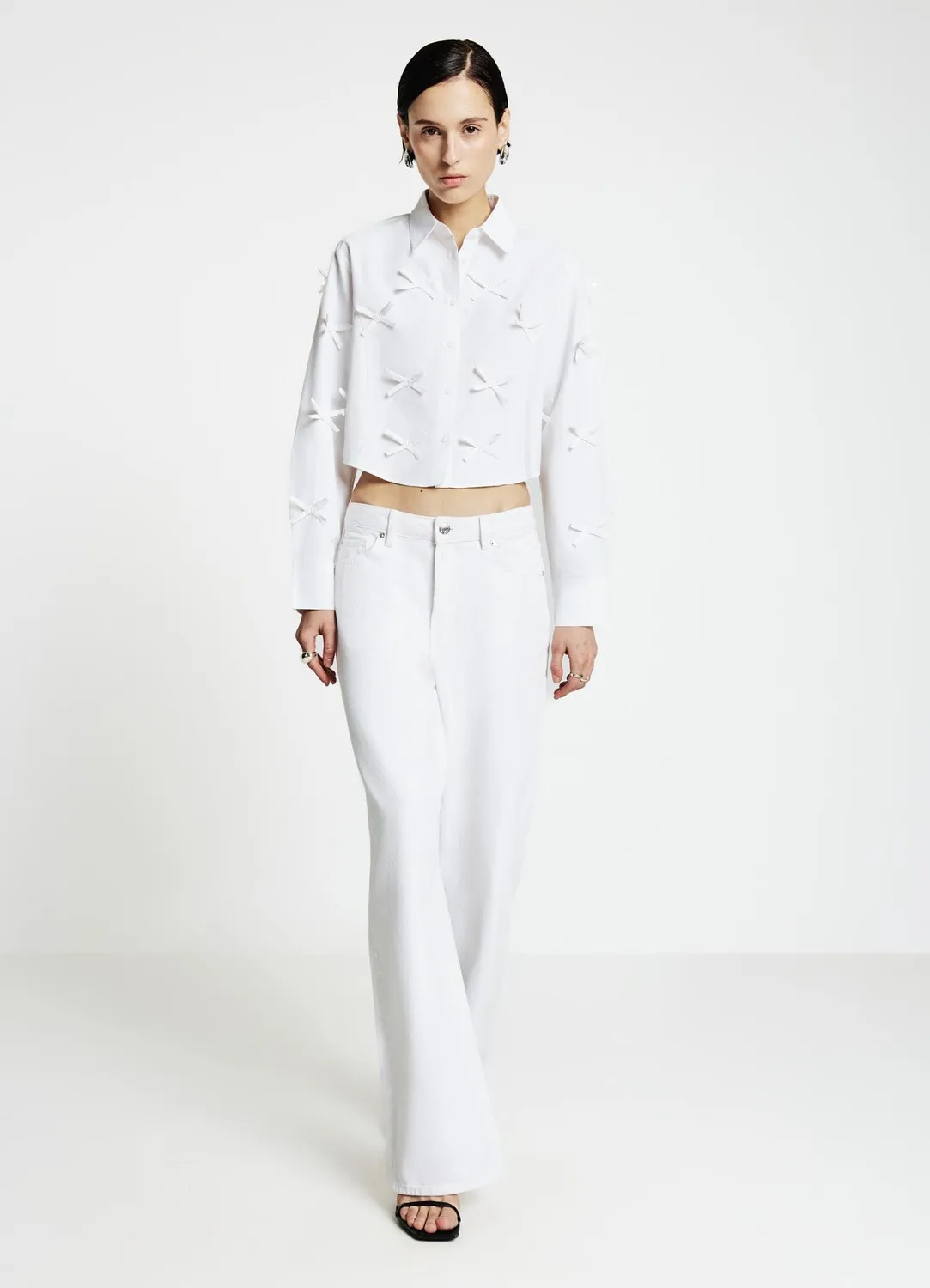 Calliope chemise crop nœuds femme boutons