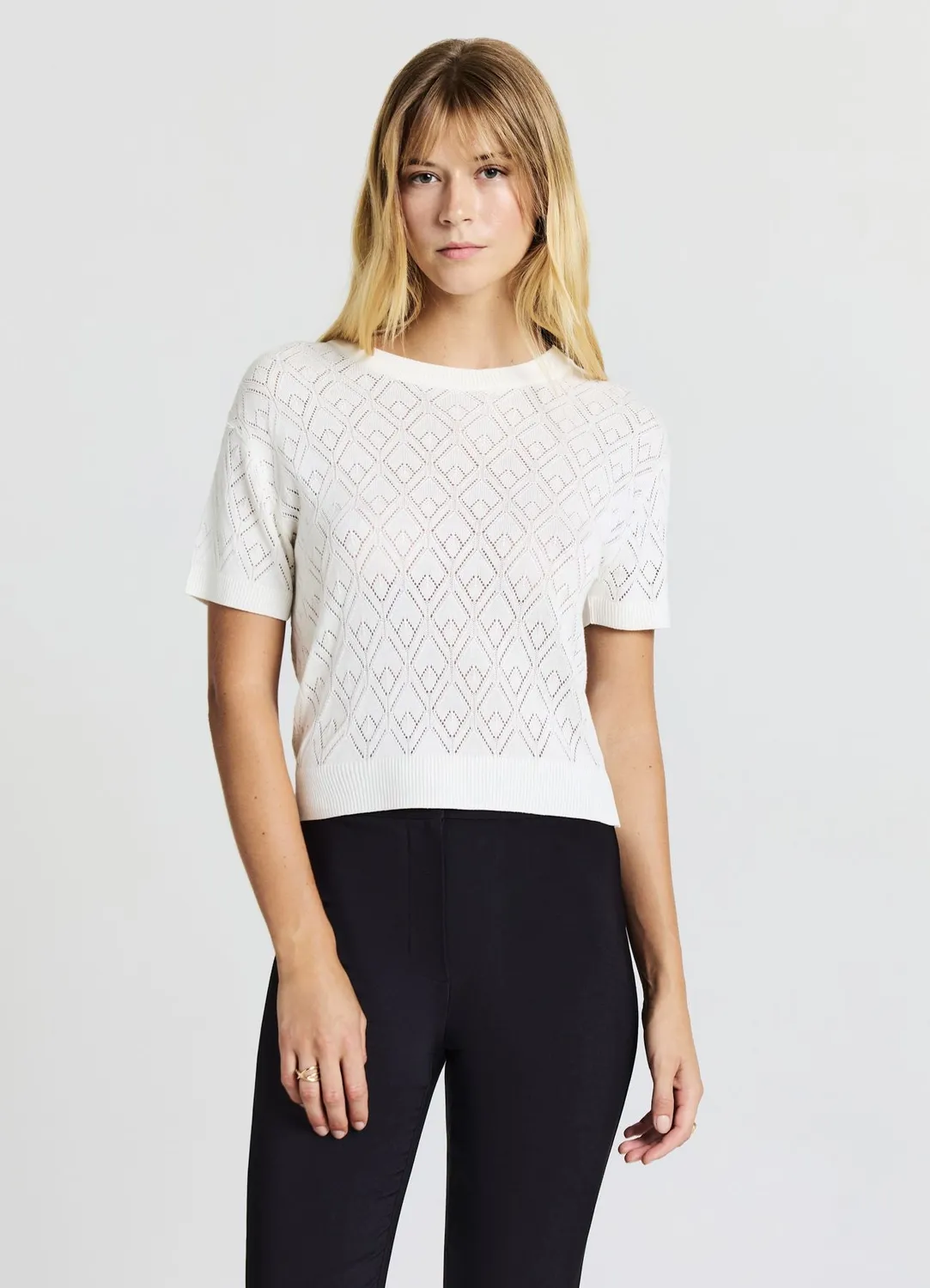 Calliope t-shirt femme uni point ajouré manches courtes