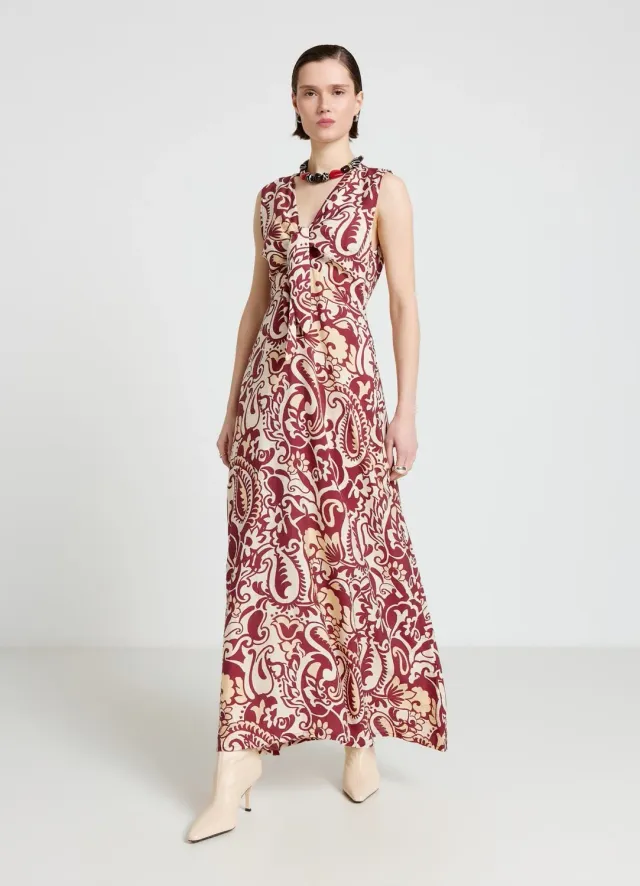 Calliope robe longue évasée nœud imprimé femme