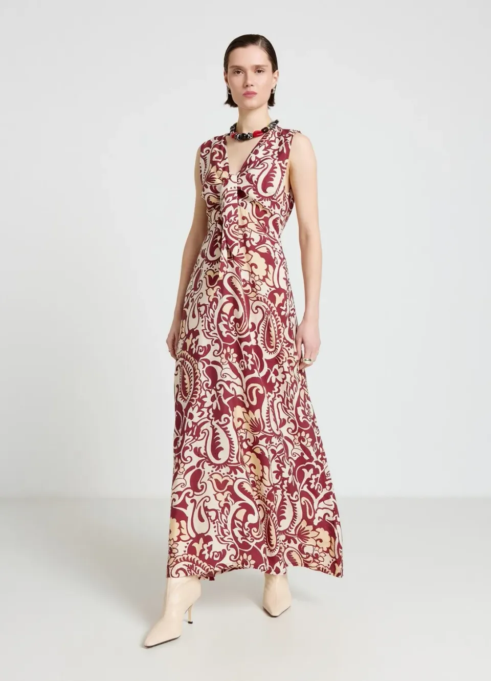Calliope robe longue évasée nœud imprimé femme