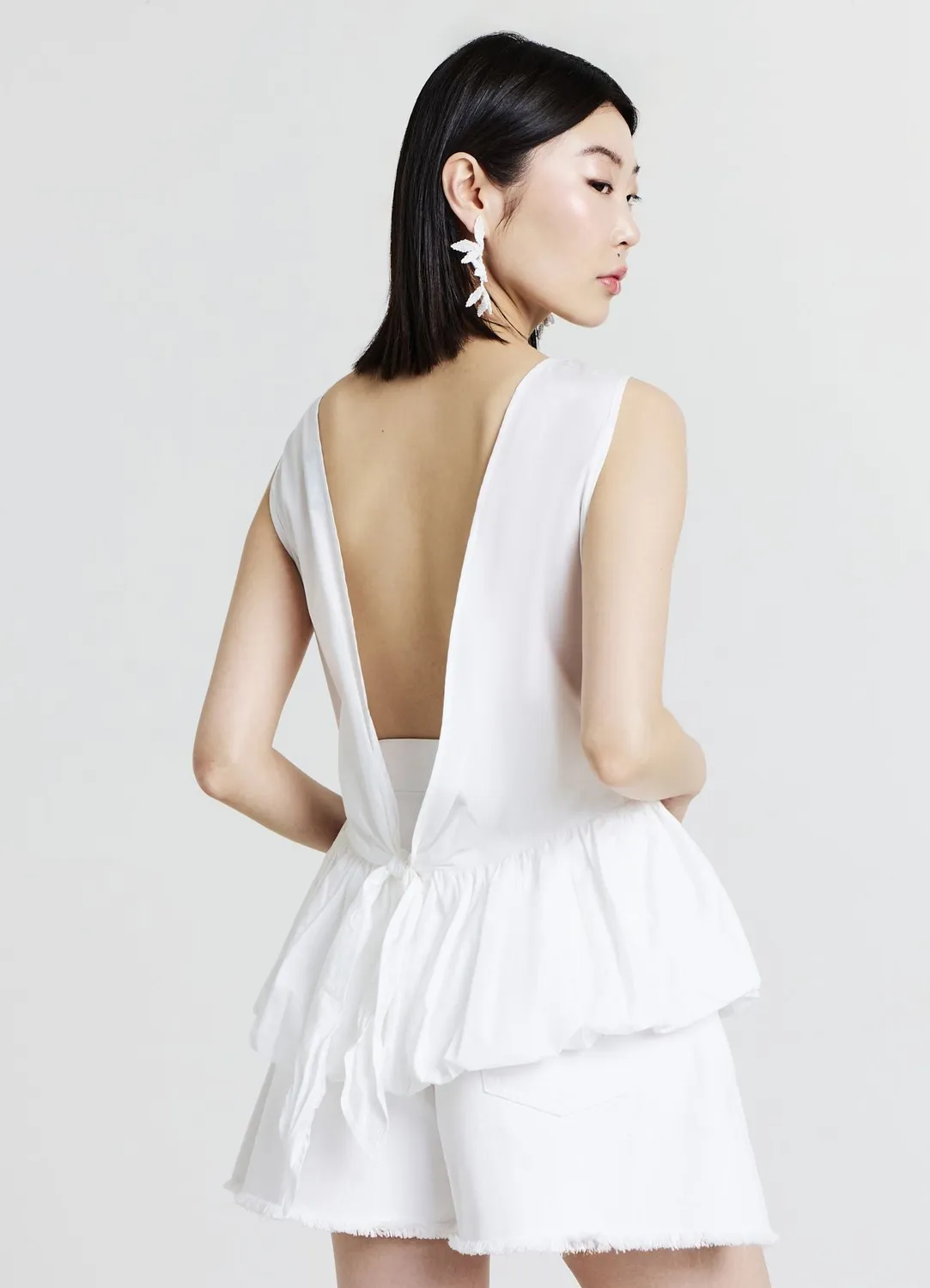 Calliope Top peplum ballon femme coton uni