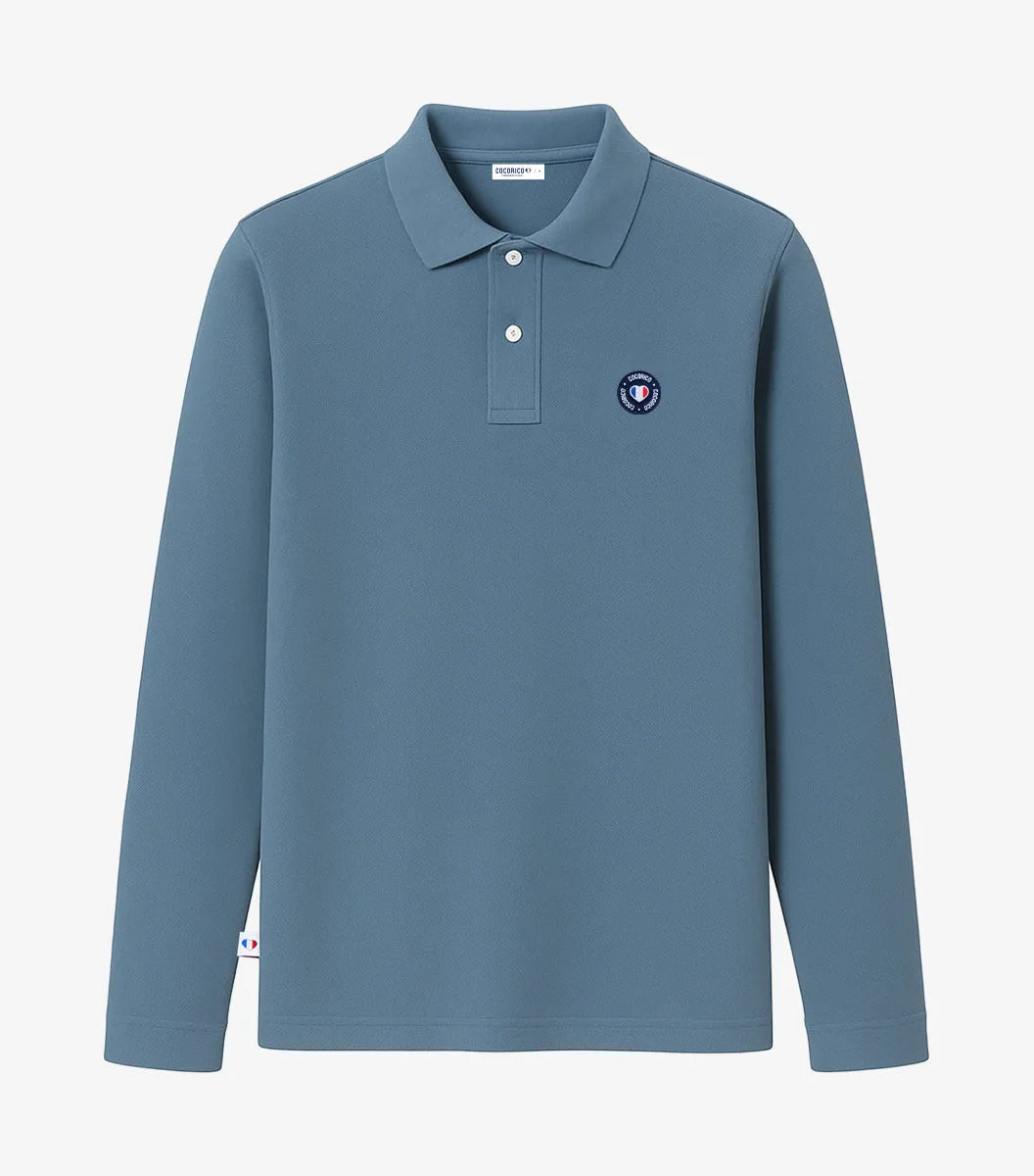 Cocorico Blason polo homme manches longues azur piqué