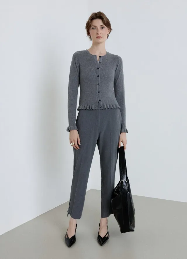 Calliope Cardigan côtelé femme volants boutons