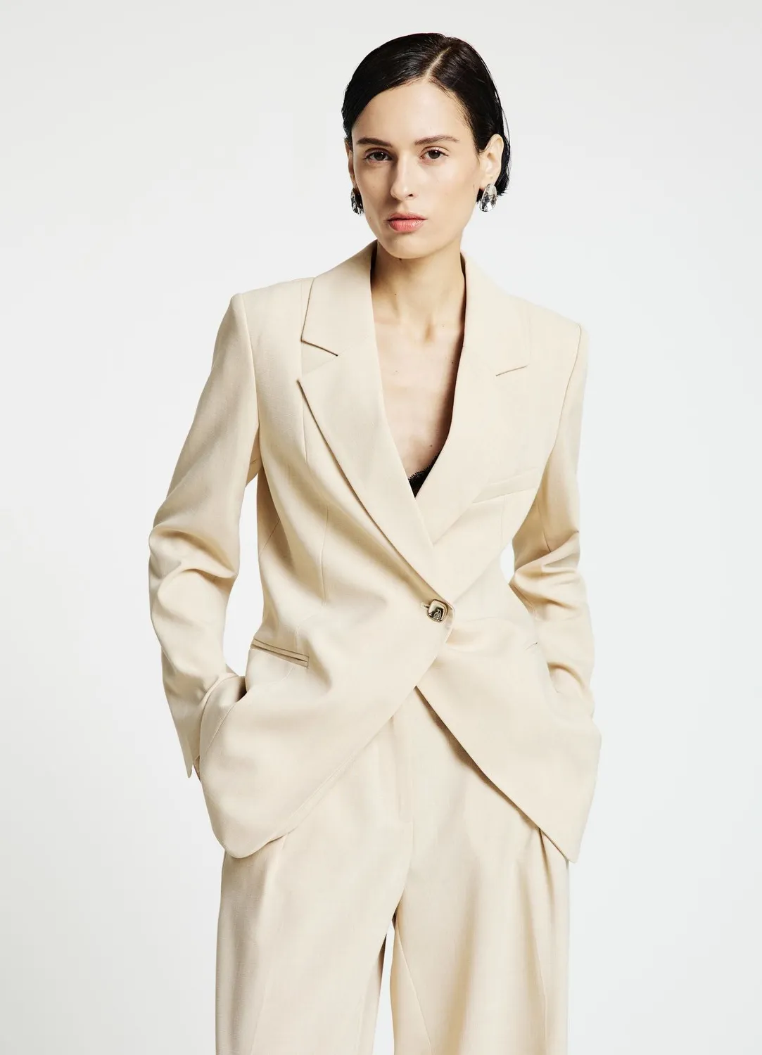 Calliope Giacca monopetto asimmetrica blazer femme bouton bijou