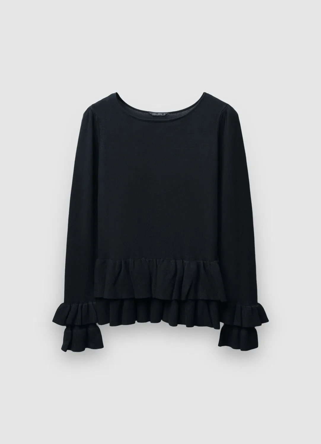 Calliope pull femme volants col rond manches longues