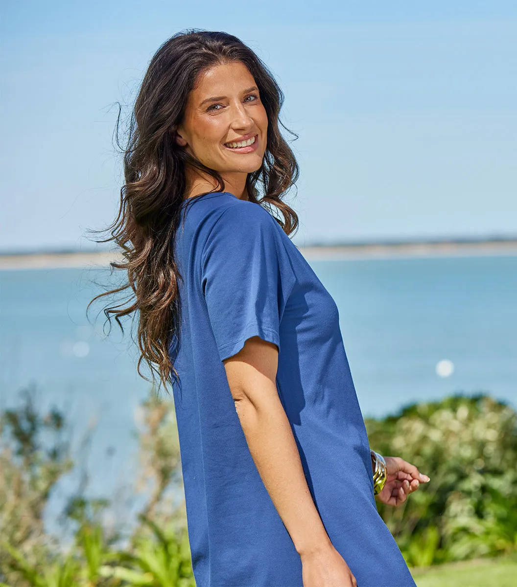 Cocorico Ela robe longue femme bleu jean coton