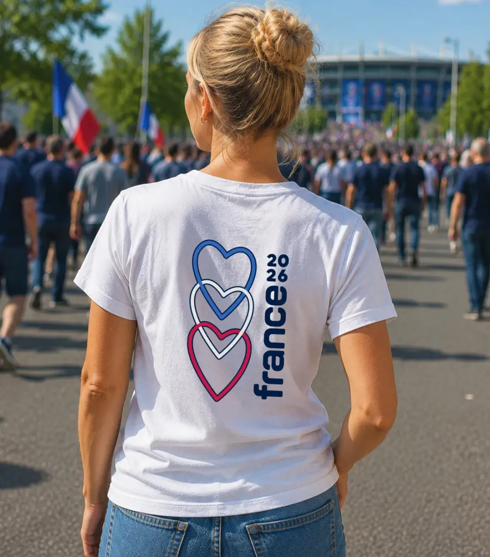 Cocorico Vibrations T-shirt Femme Col V Blanc Coton