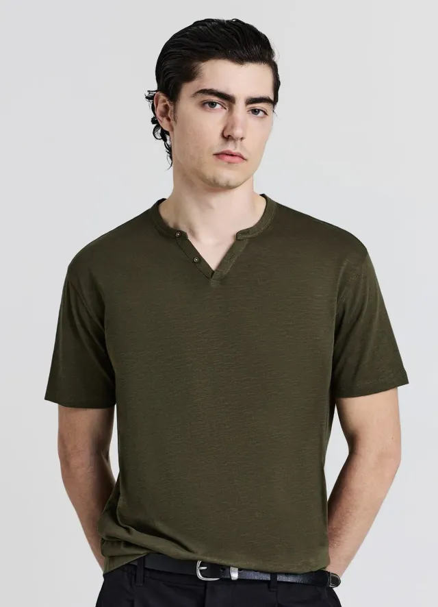 Calliope T-shirt col tunisien coton homme uni