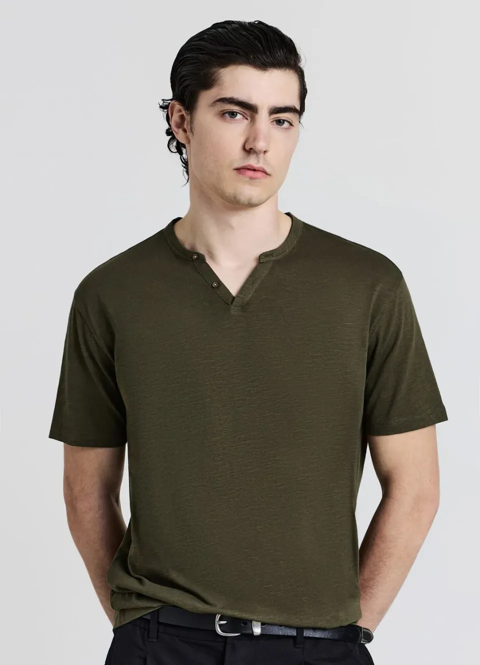 Calliope T-shirt col tunisien coton homme uni
