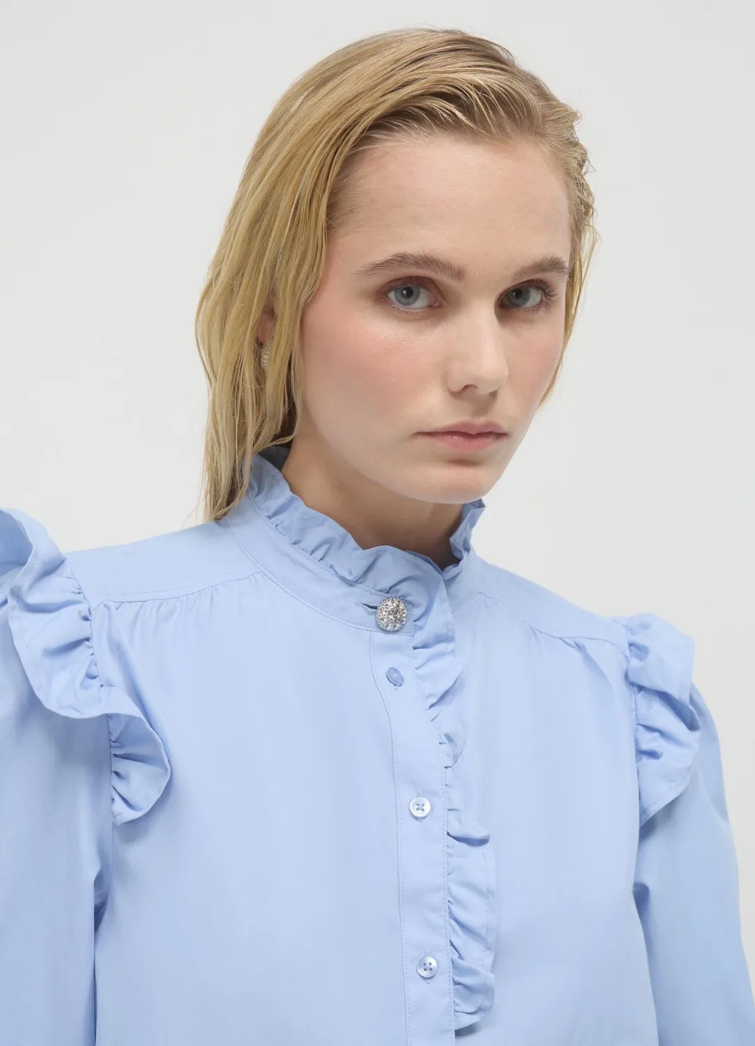 Calliope chemise frill chemisier femme coton uni