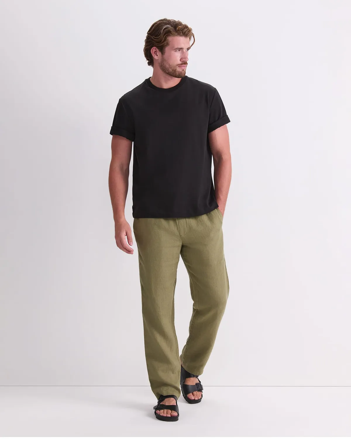 Caffery Yarn-Dyed pantalon lin homme droit