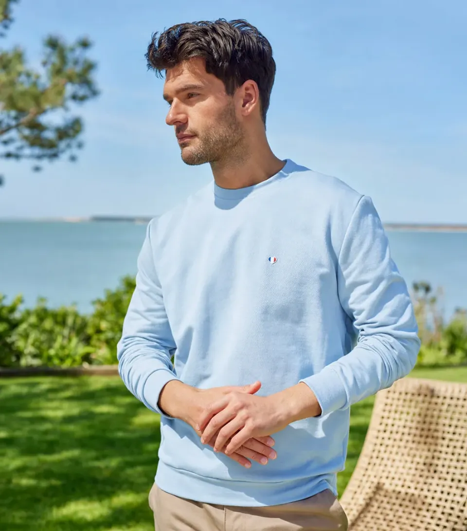 Cocorico Iconique Ciel sweat homme bleu ciel coton