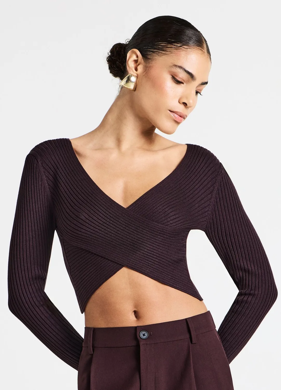 Calliope pull croisé côtelé femme col V