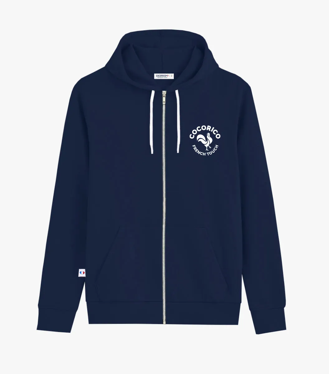 Cocorico Coq Français sweat zippé marine capuche