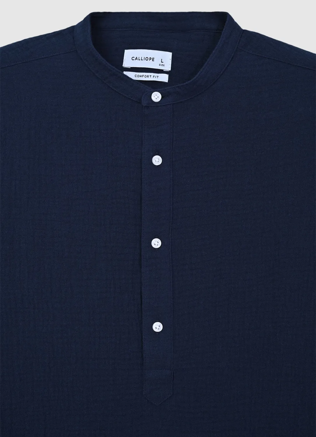 Calliope Chemise homme col coréen coton gaufré manches longues