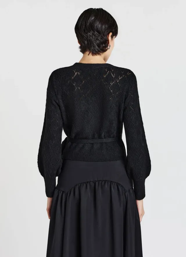 Calliope pull femme col V noue maille ajouree