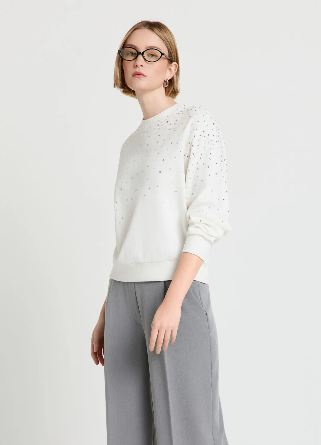 Calliope sweat col rond femme strass regular