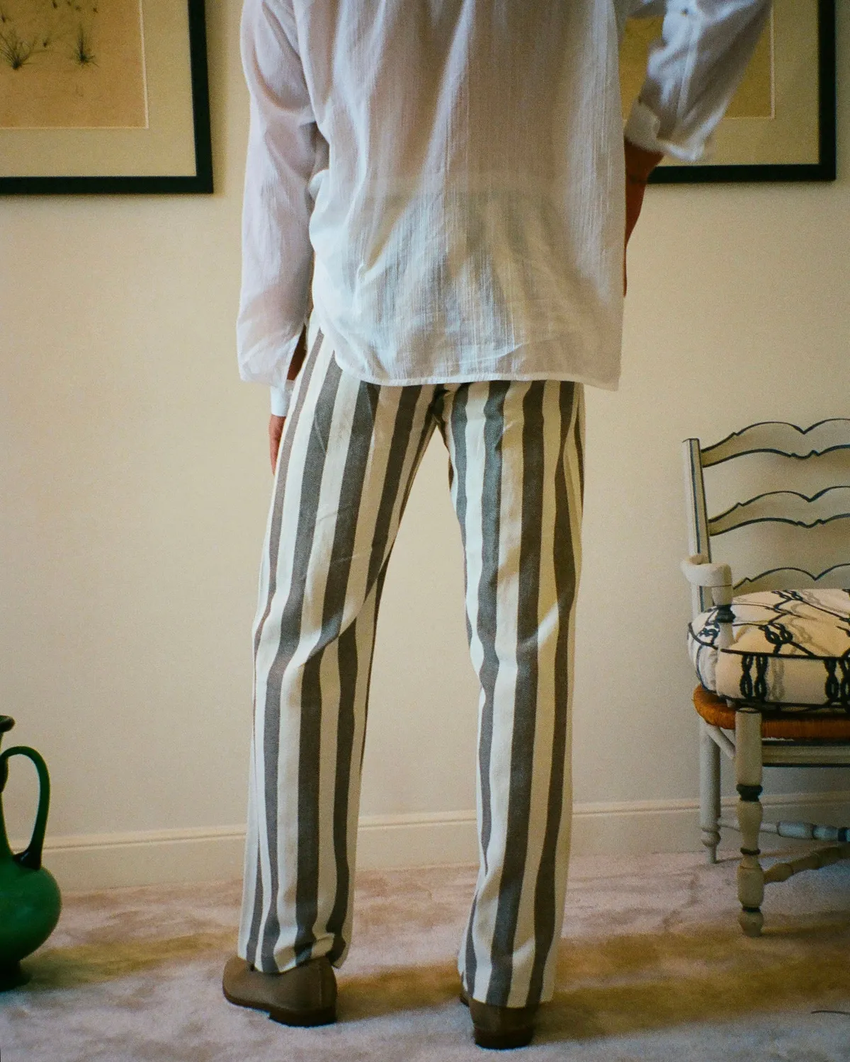 EREVAN Capon pantalon parasol rayures marron crème
