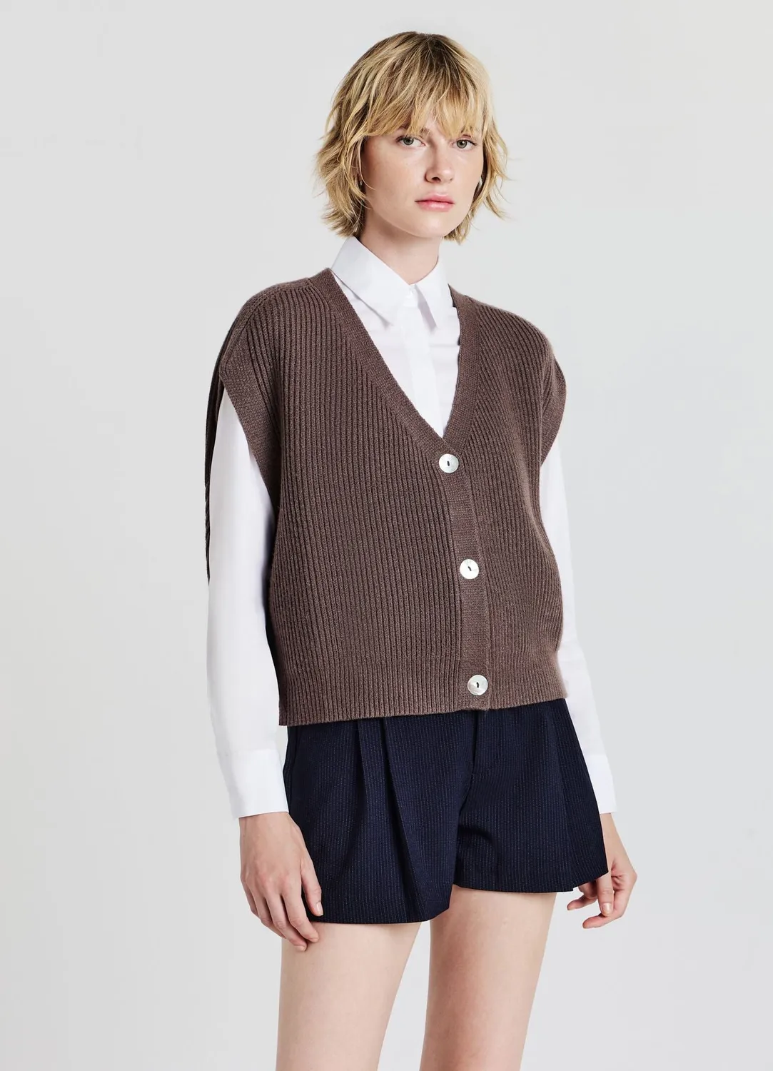 Calliope gilet maille côtes col V sans manches