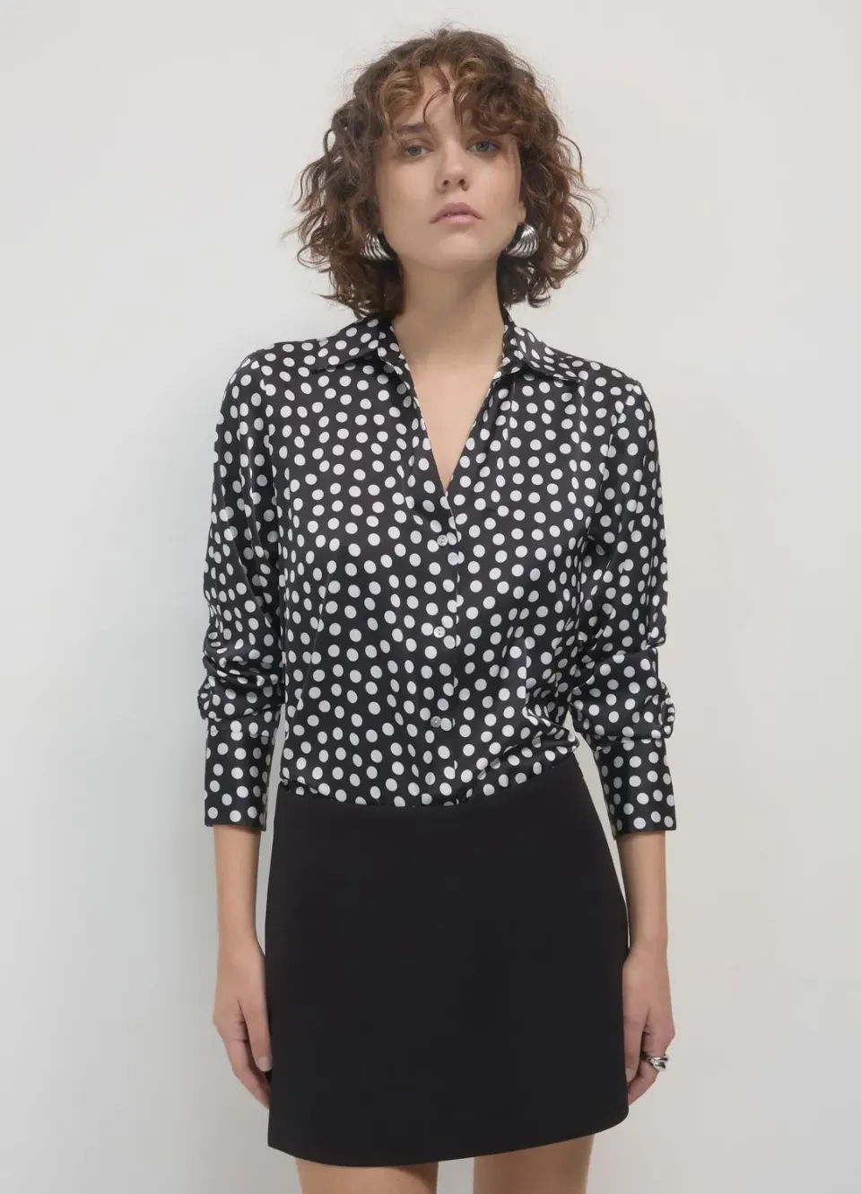 Calliope chemise pois chemisier satiné manches longues