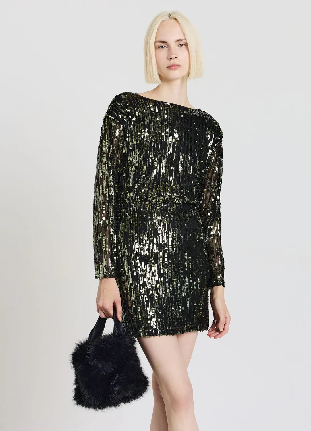 Calliope Atelier dos drapé robe courte paillettes soirée