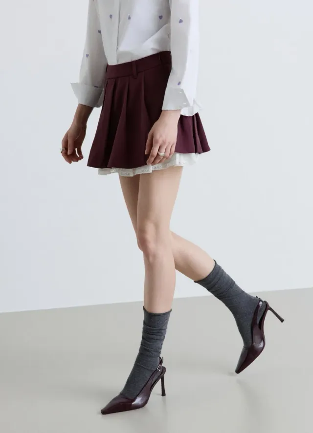 Calliope Short Plissé Bord Dentelle Femme Taille Haute