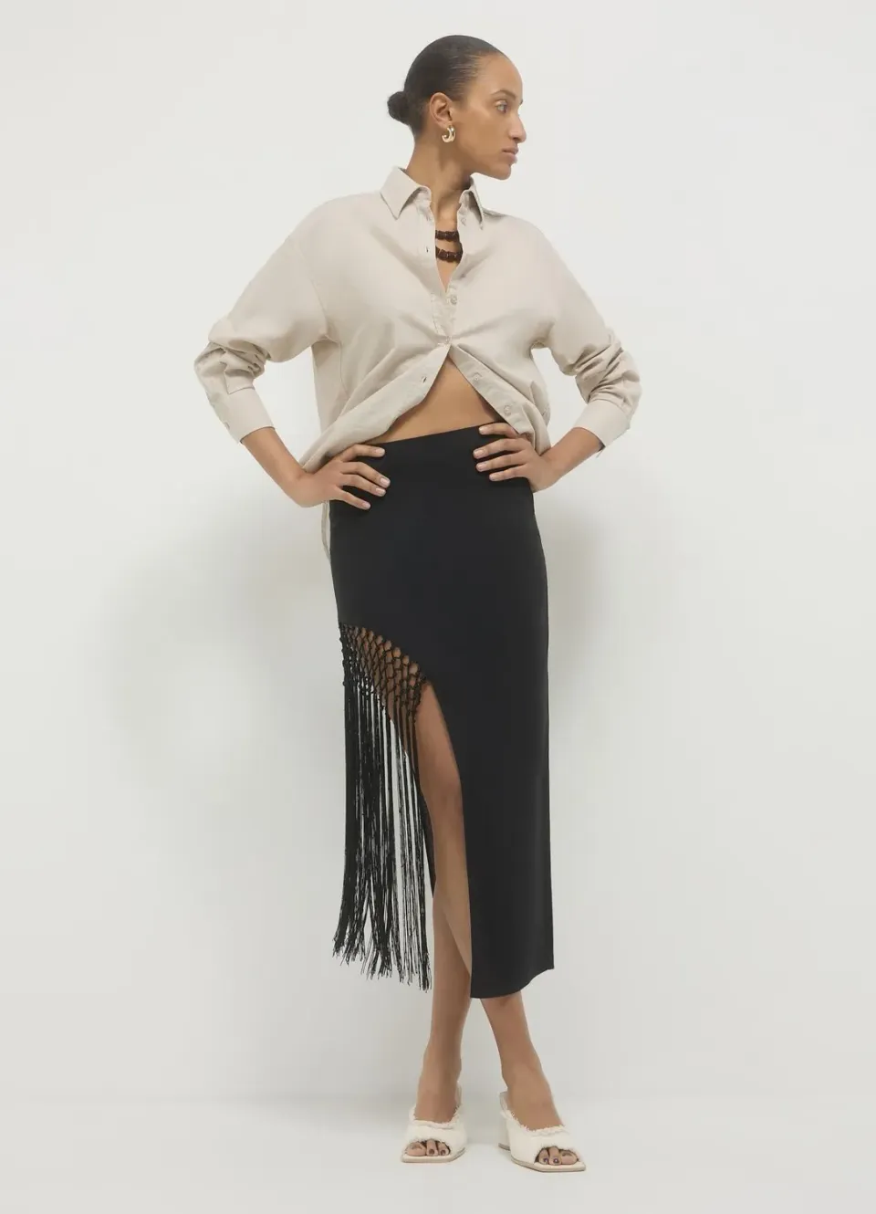 Calliope jupe longue fente franges femme