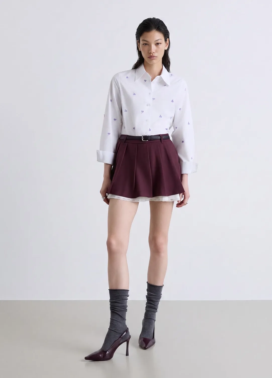 Calliope Short Plissé Bord Dentelle Femme Taille Haute
