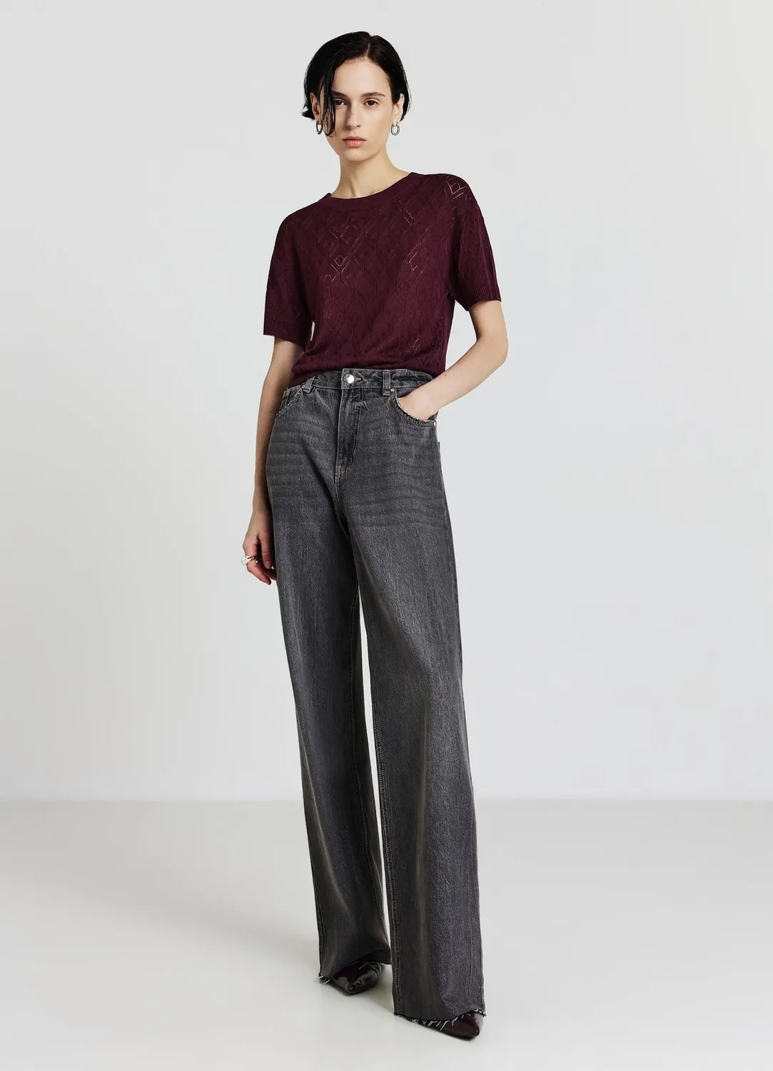 Calliope t-shirt ajouré femme col rond manches courtes