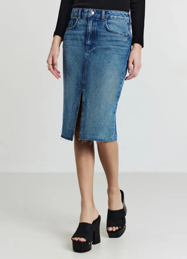 Calliope Longuette denim femme fendue 5 poches