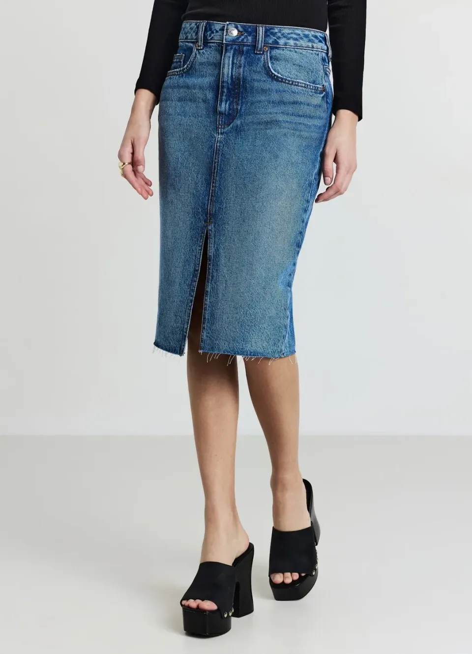 Calliope Longuette denim femme fendue 5 poches
