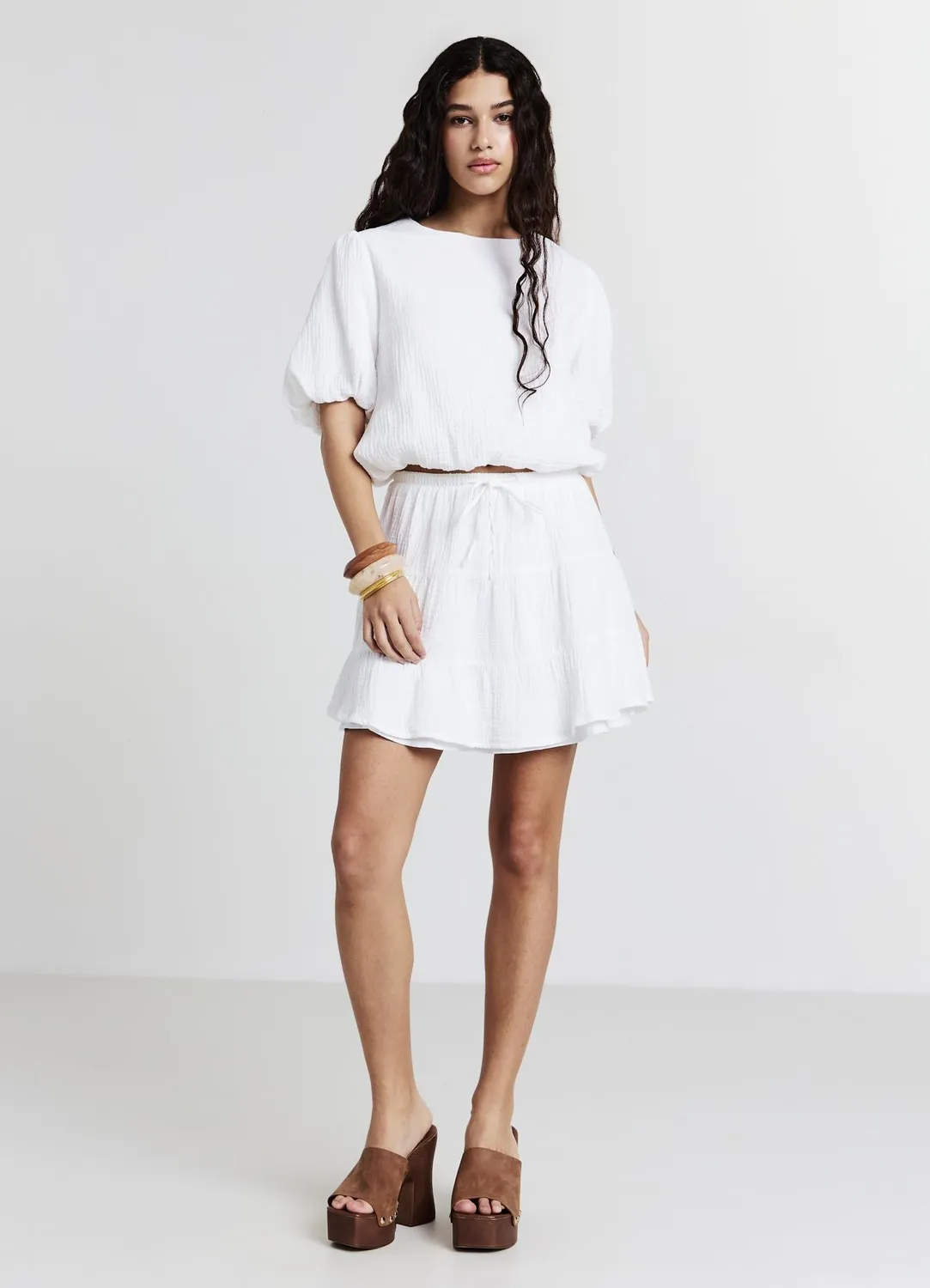 Calliope jupe courte volants femme coton uni