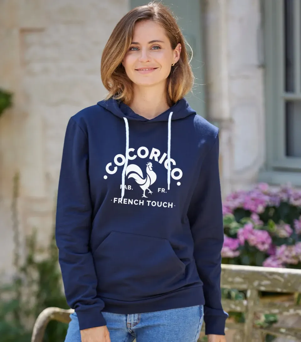 Cocorico Sweat à Capuche Femme Marine Coton