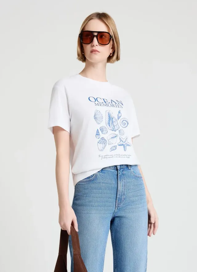 Calliope t-shirt femme imprimé mer col rond manches courtes