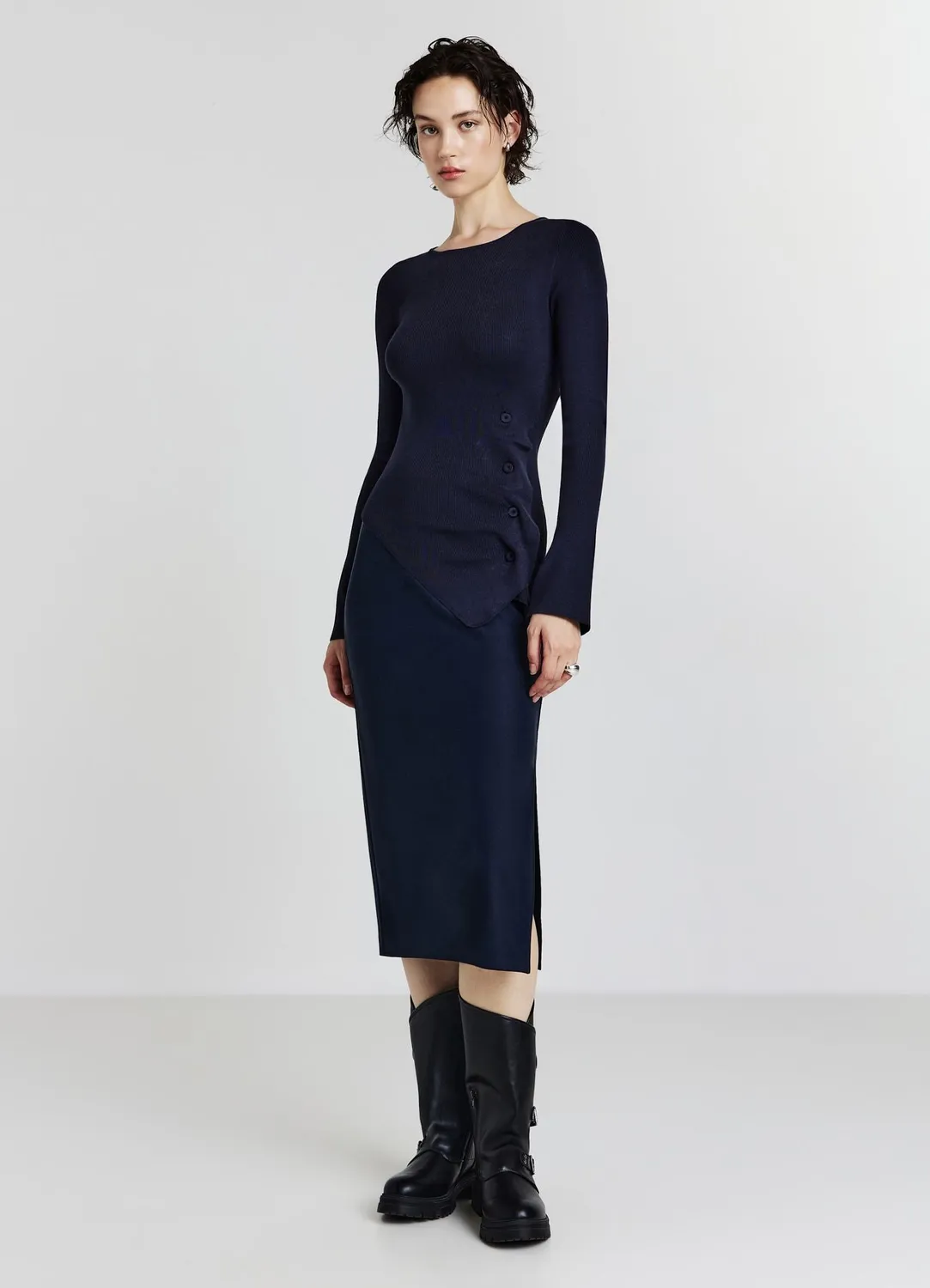 Calliope Pull drapé asymétrique pull femme boutons