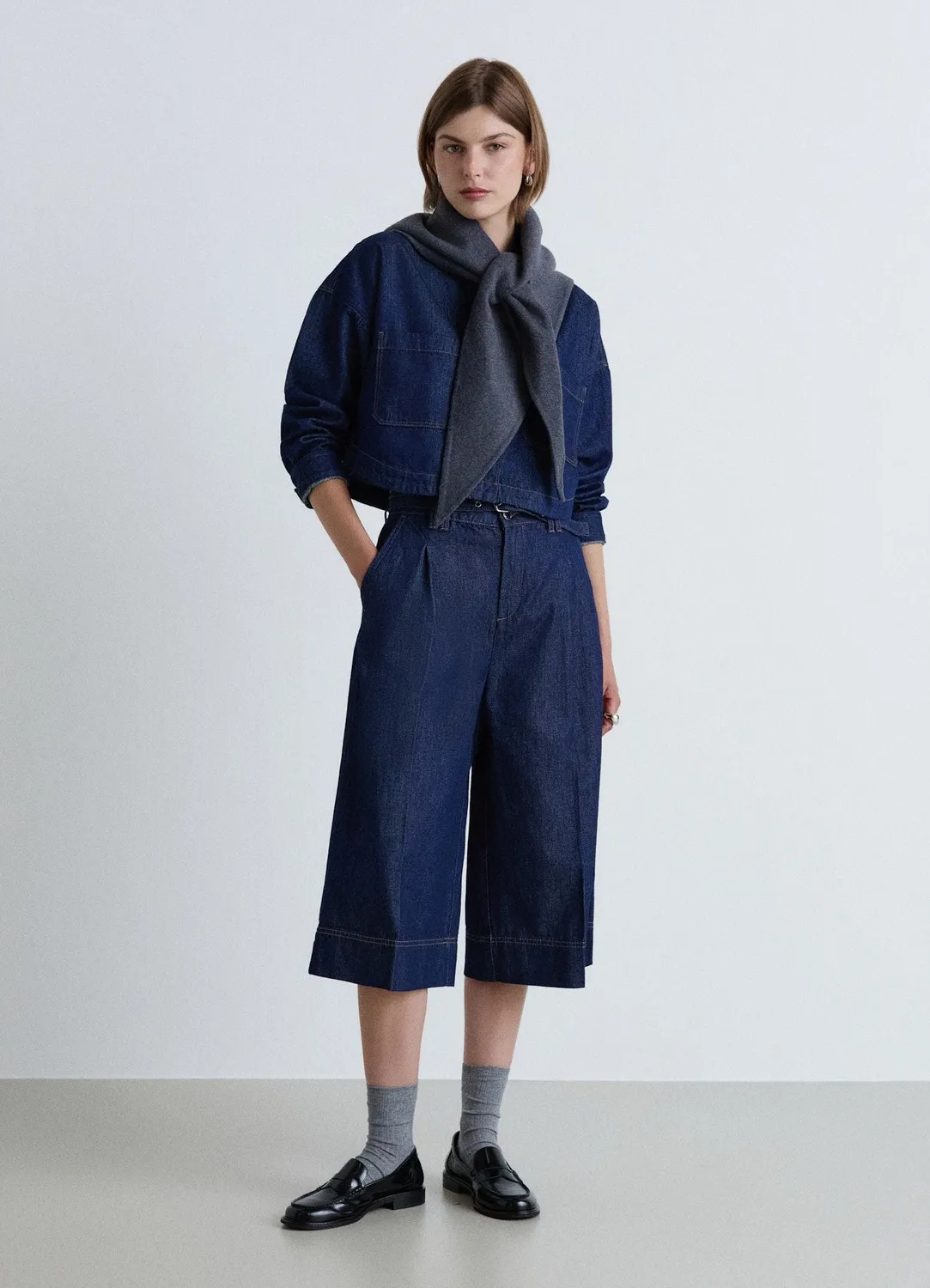 Calliope Bermuda in denim con pieghe short femme taille haute
