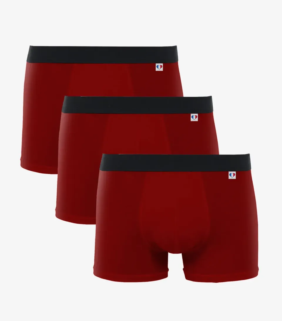 Cocorico Intemporel boxer homme rouge x3 coton
