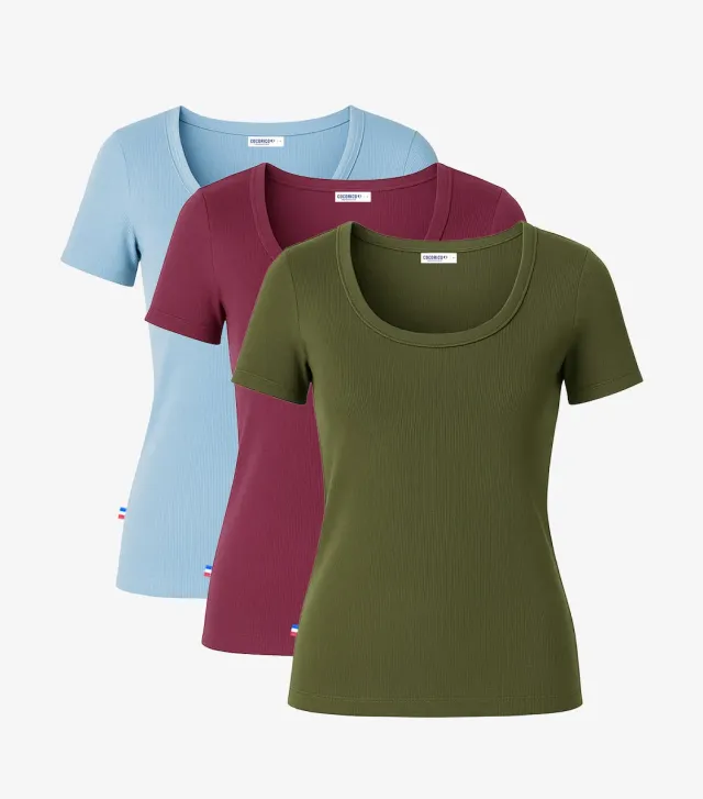 Cocorico Côtelé t-shirt femme x3 ciel bordeaux kaki
